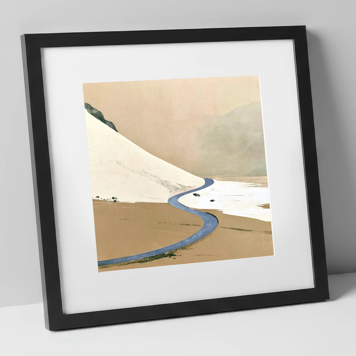 Winter Road through High Fells lake district valley art print in black frame