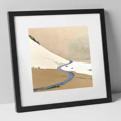 Winter Road through High Fells lake district valley art print in black frame
