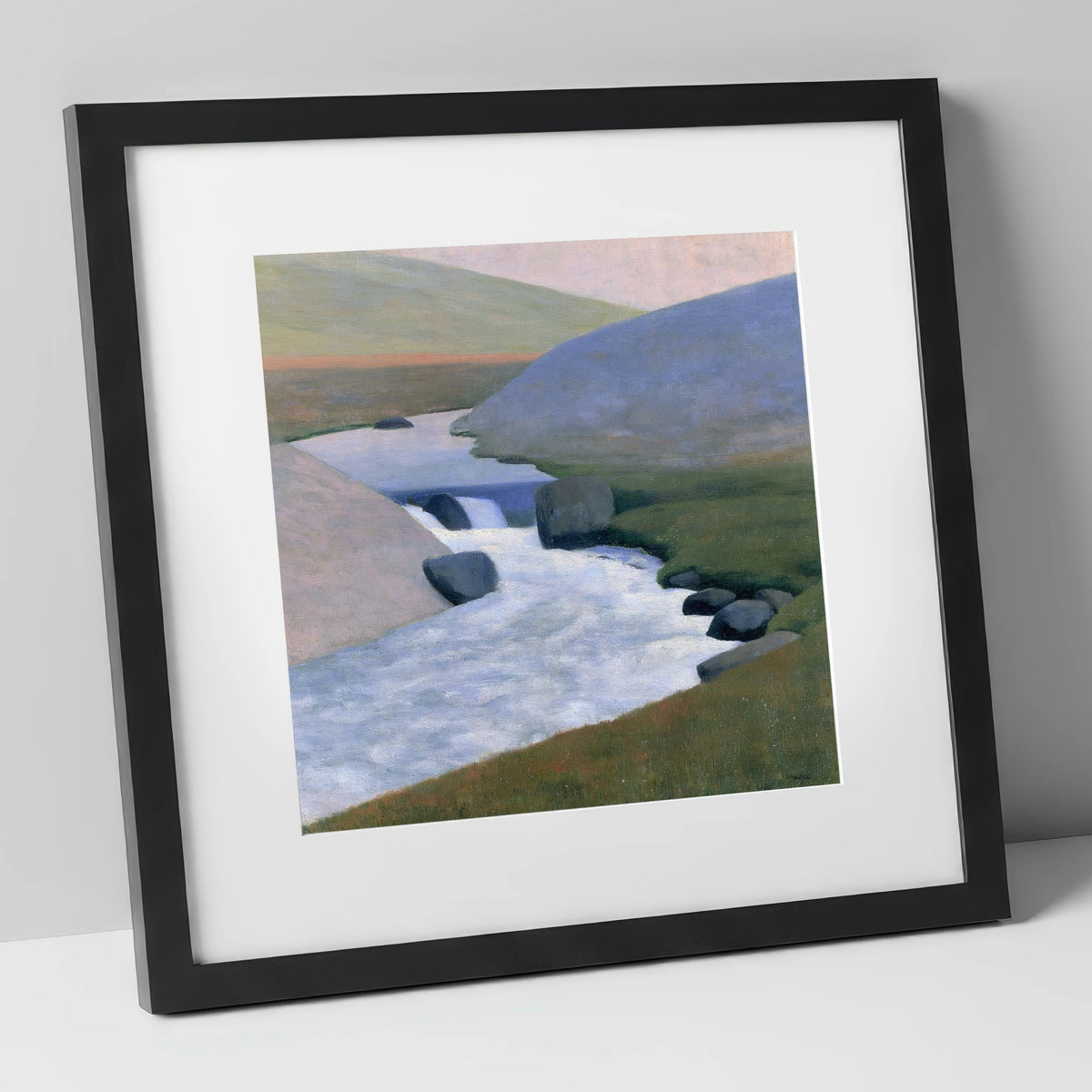 Rushing Beck in Pastel Fells lake district waterfall art print in black frame