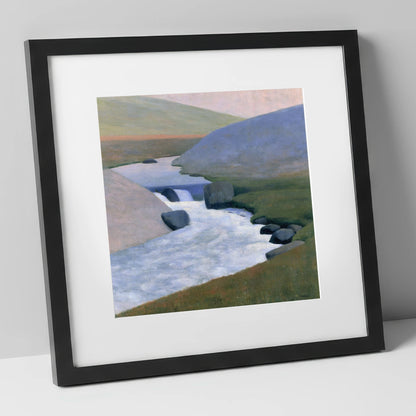 Rushing Beck in Pastel Fells lake district waterfall art print in black frame