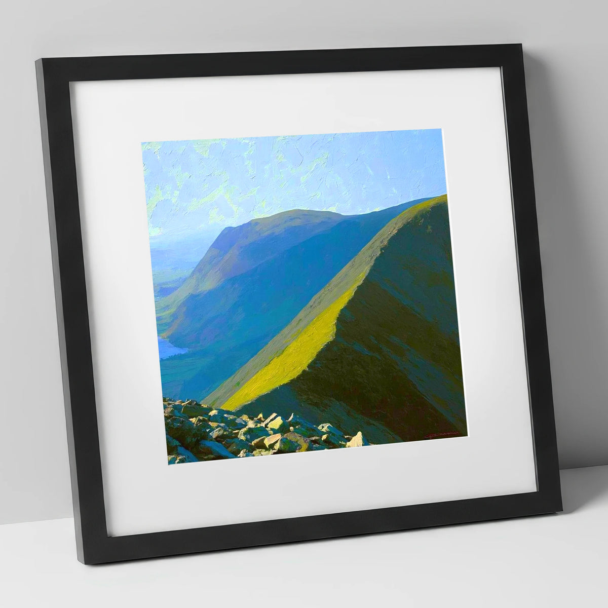 Sunlight on Whiteside Ridge lake district fell art print in black frame