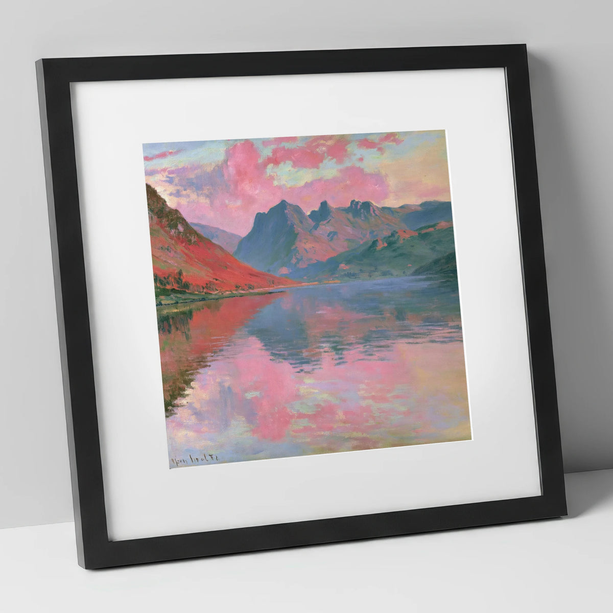 Loweswater Beneath Pink Sunset Skies lake district lake art print in black frame