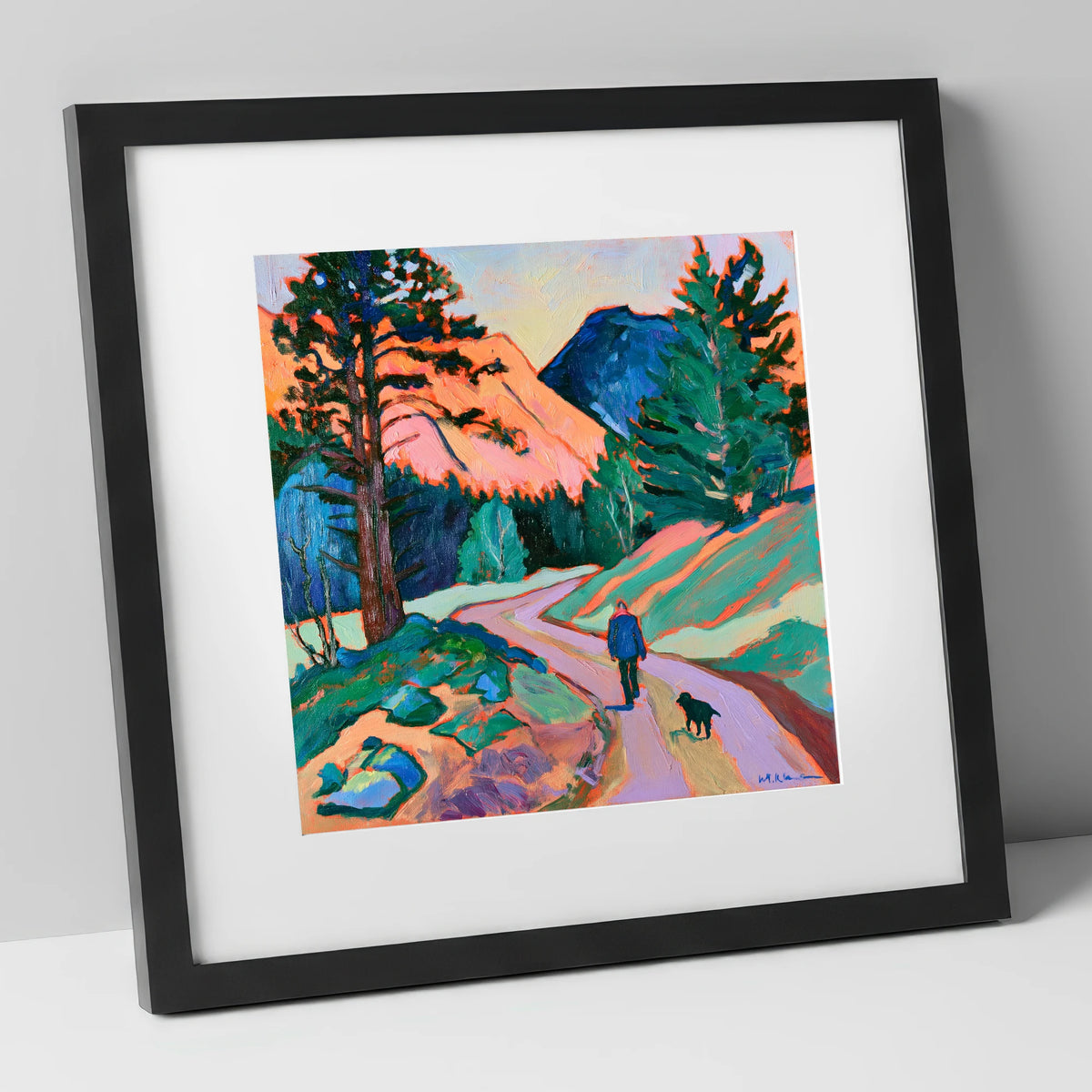 Vibrant Dog Walk at Threlkeld gifts for dog walkers art print in black frame