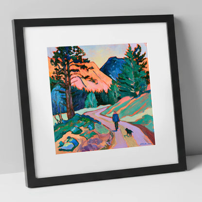 Vibrant Dog Walk at Threlkeld gifts for dog walkers art print in black frame