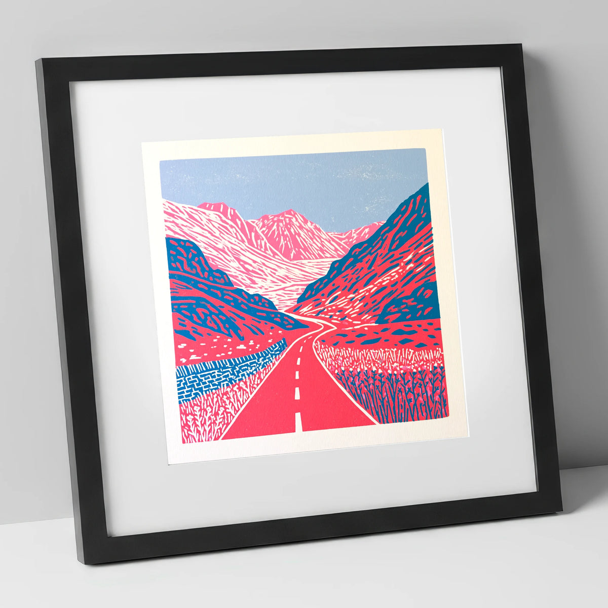 Vibrant Honister Pass Road lake district valley art print in black frame