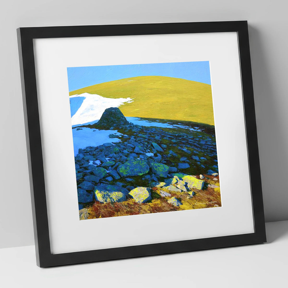 Sunlit Snow on Great Dodd lake district fell art print in black frame