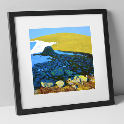 Sunlit Snow on Great Dodd lake district fell art print in black frame