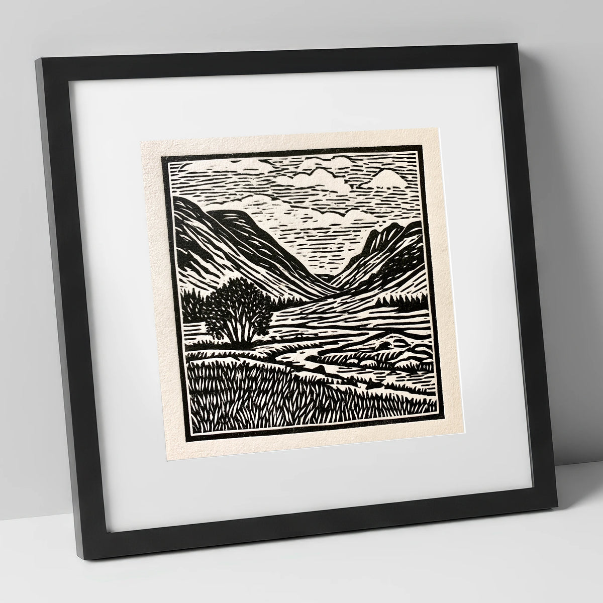 Great Langdale in Stark Contrast lake district valley art print in black frame