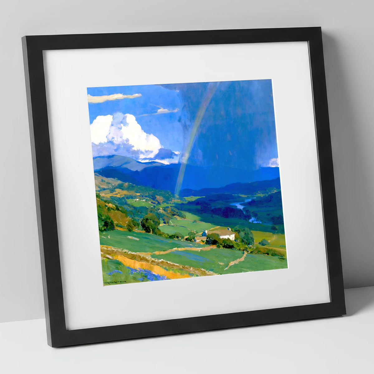 Passing Storm And Valley Rainbow lake district sky art print in black frame
