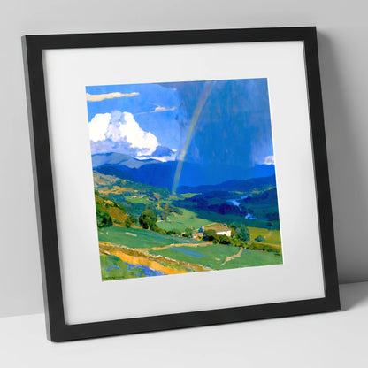 Passing Storm And Valley Rainbow lake district sky art print in black frame