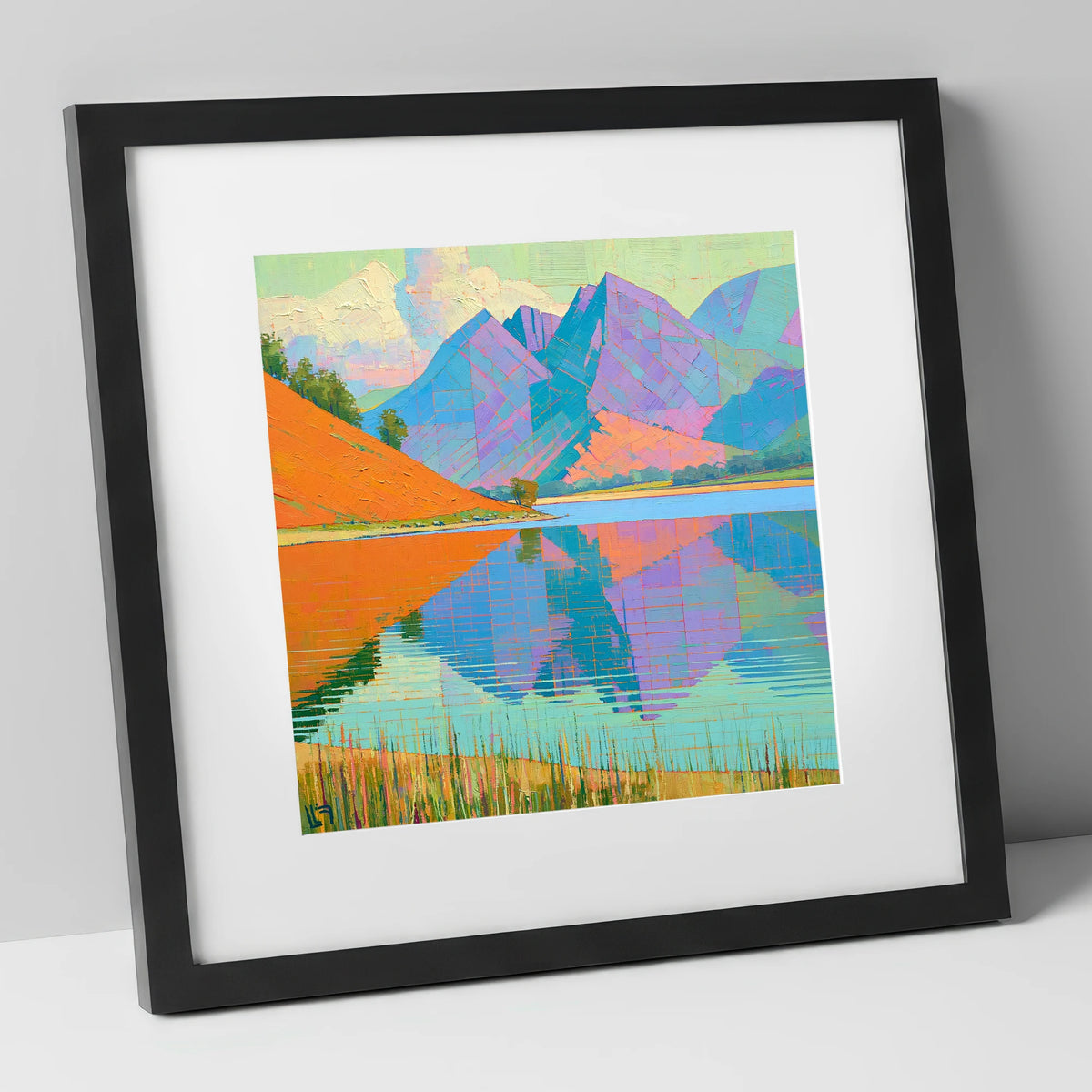 Vivid Loweswater Lake Reflection lake district lake art print in black frame