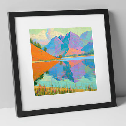 Vivid Loweswater Lake Reflection lake district lake art print in black frame