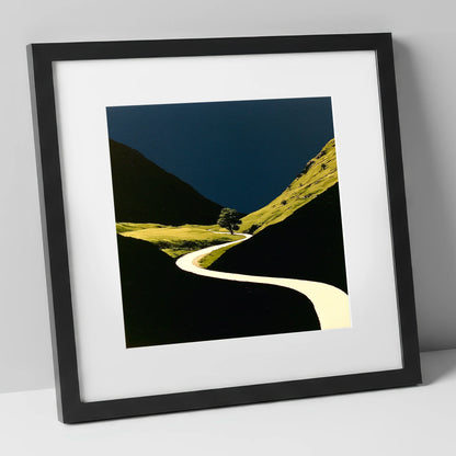 Winding River Through Dark Valley lake district waterfall art print in black frame
