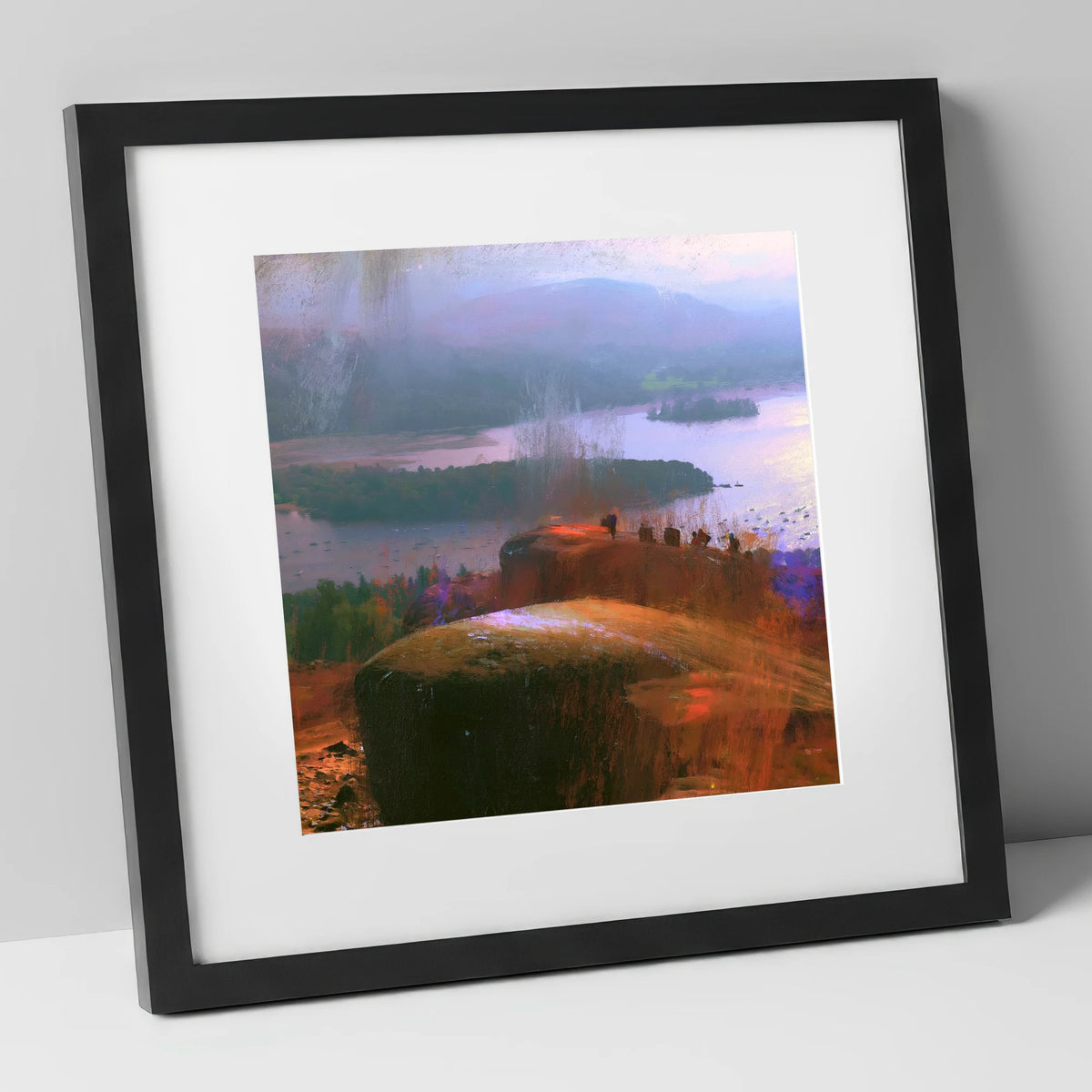 Misty Bowness from Brant Fell lake district village art print in black frame