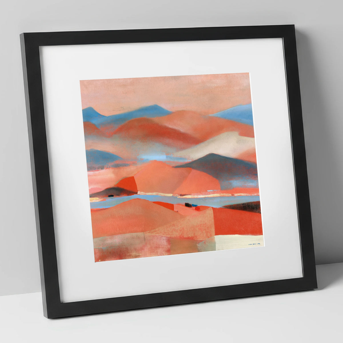 Abstract Summit View in Terracotta lake district fell art print in black frame