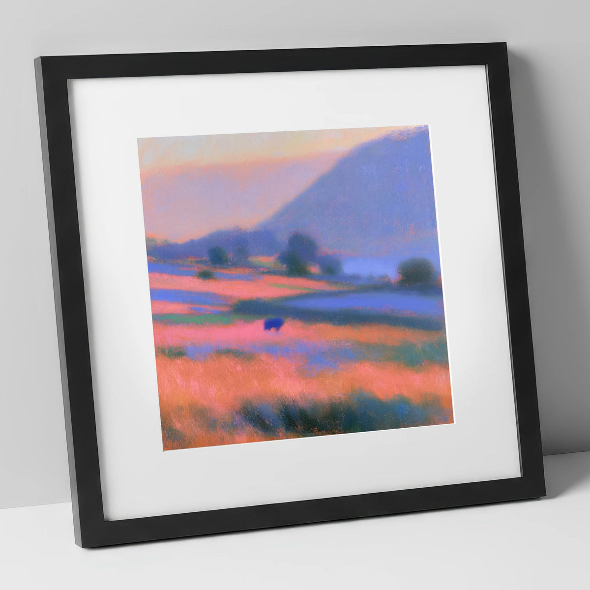 Pink Twilight in a Lakeland Dale lake district valley art print in black frame