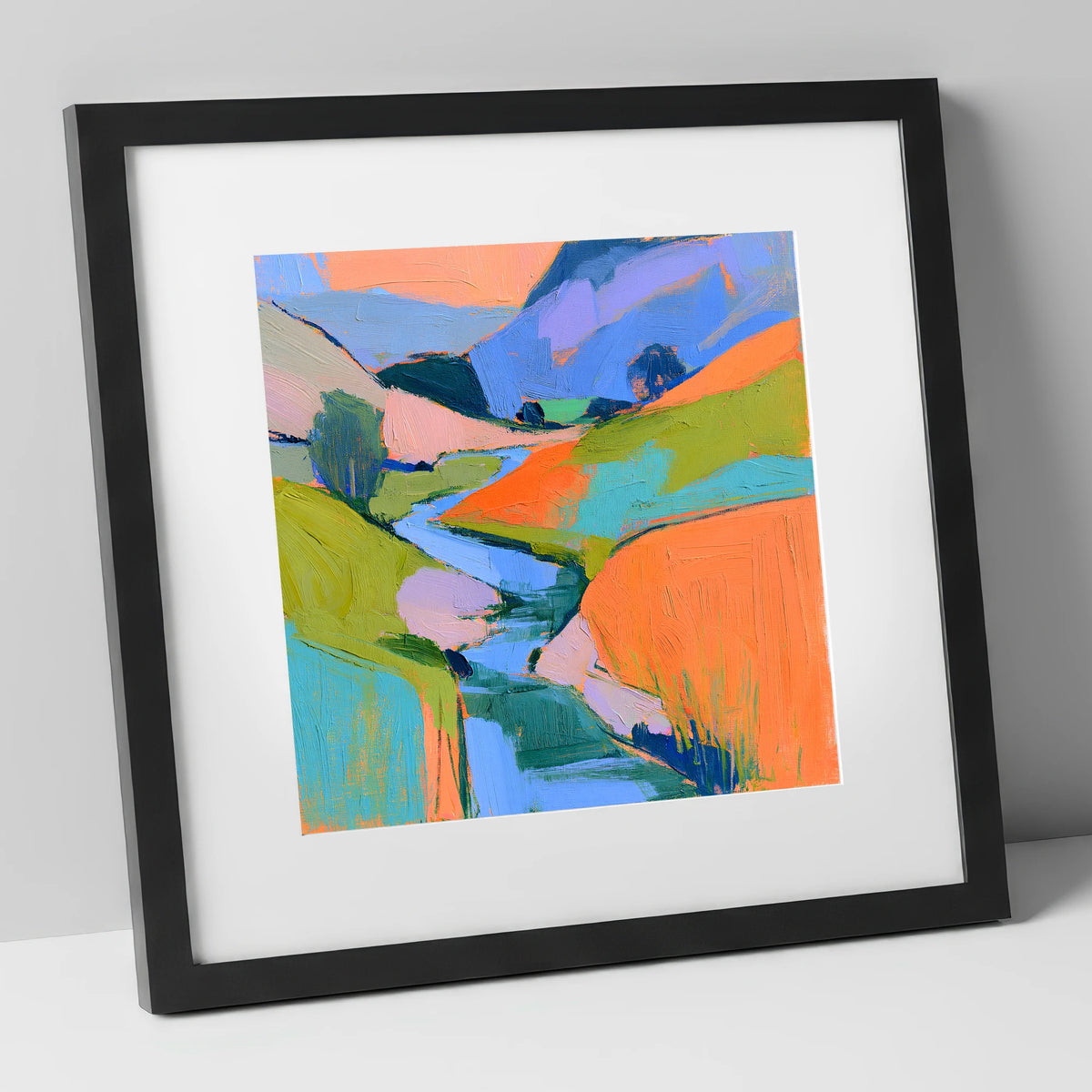 River Valley in Vivid Colour lake district waterfall art print in black frame