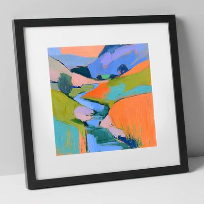 River Valley in Vivid Colour lake district waterfall art print in black frame