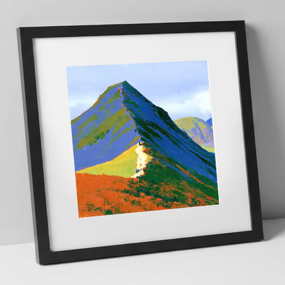 Vibrant Cat Bells Peak lake district fell art print in black frame