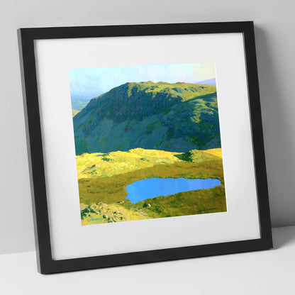 Vibrant Tarn Below Rosthwaite Fell lake district fell art print in black frame