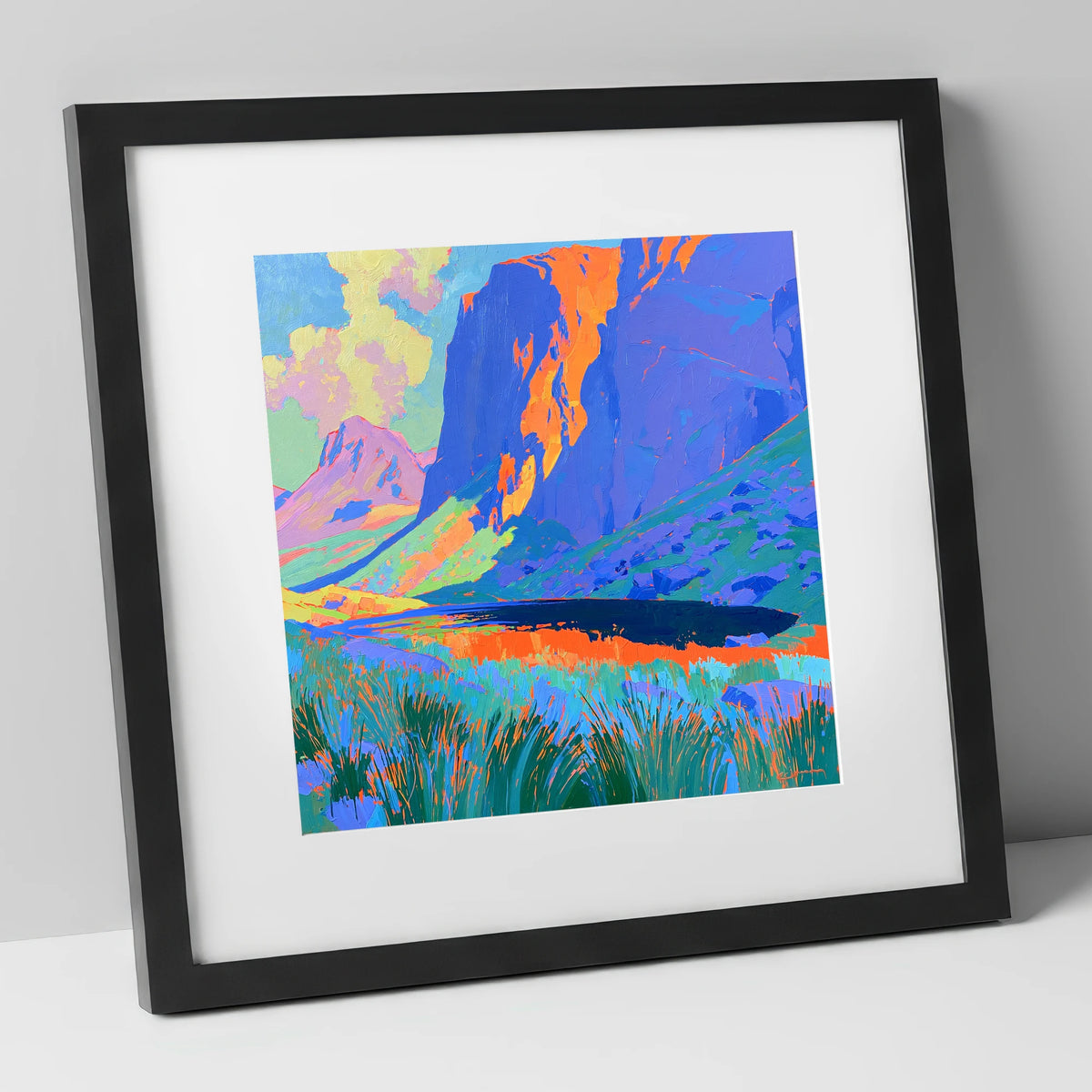 Vibrant Pavey Ark over Stickle Tarn lake district fell art print in black frame