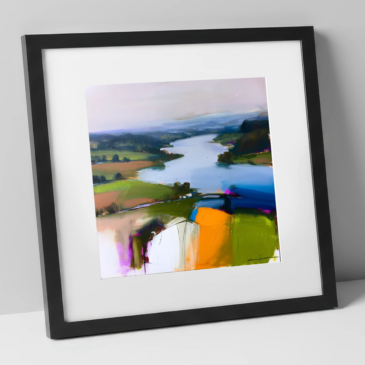 Vibrant Ullswater from Pooley Bridge lake district village art print in black frame