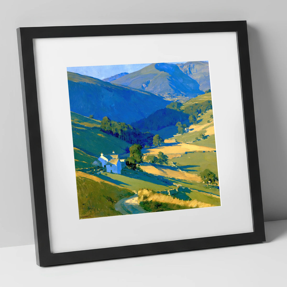 Valley Farm in Evening Light lake district sky art print in black frame