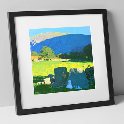 Vibrant Pastures Below Kentmere Pike lake district fell art print in black frame