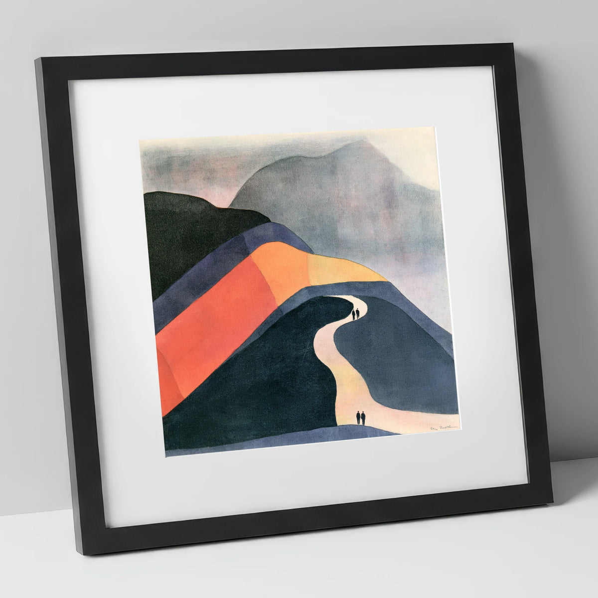 Bold Fell Path With Walkers lake district walking art print in black frame