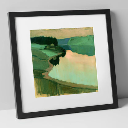 Still Lake at Peach Dawn lake district lake art print in black frame