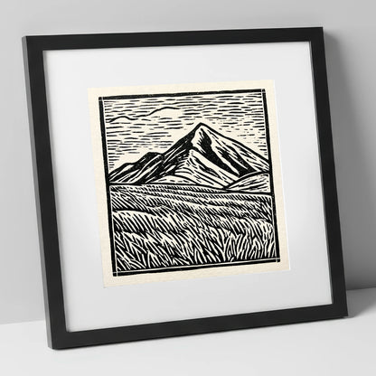 Bold Skiddaw in Monochrome lake district fell art print in black frame