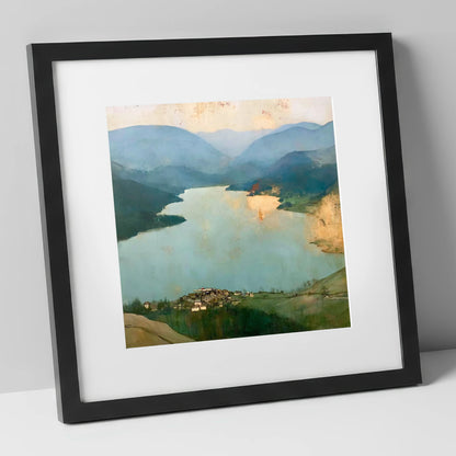 Glenridding and Ullswater in Gold lake district village art print in black frame