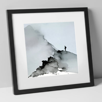 Striding Edge Walker Silhouette lake district walking art print in black frame