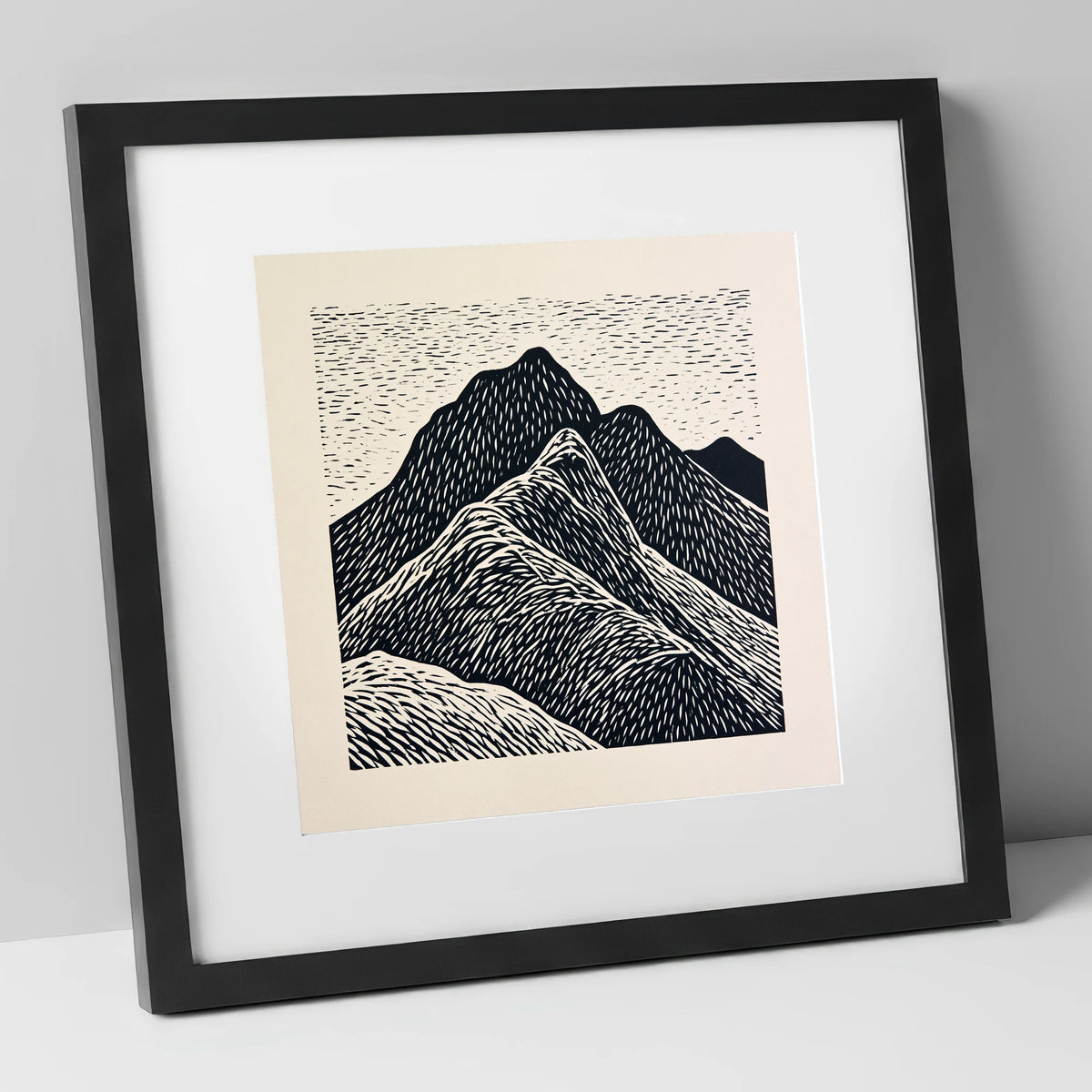 Bold Graphic Bowfell Peak lake district fell art print in black frame