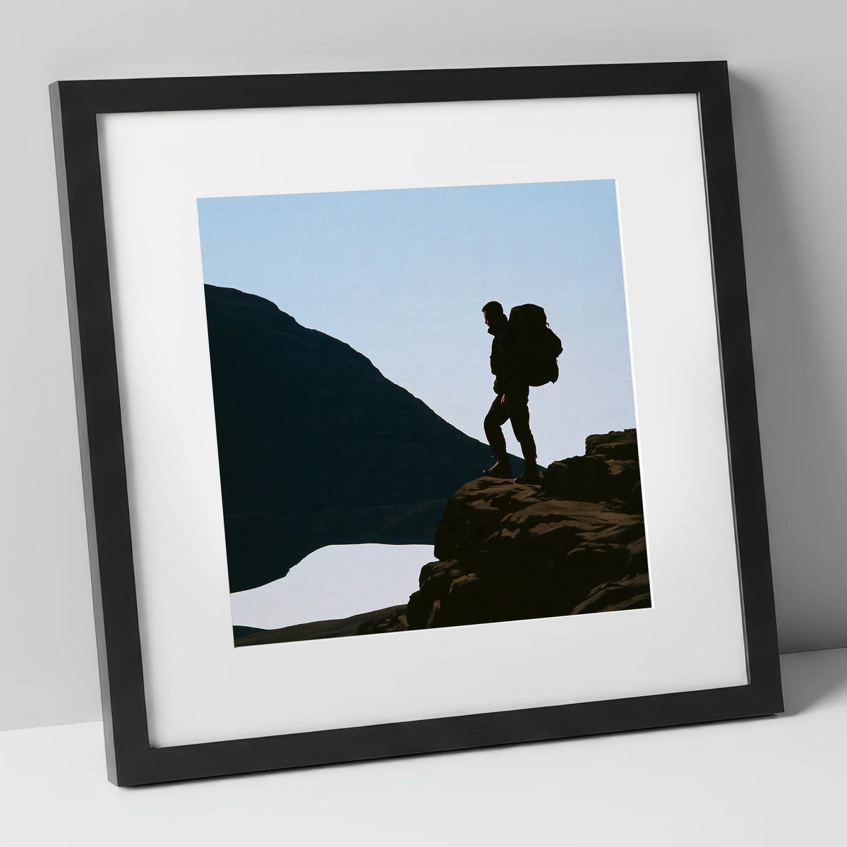 Helvellyn Walker in Silhouette lake district fell art print in black frame