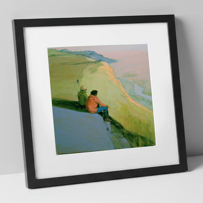 Fell Walkers Above the Valley lake district fell art print in black frame