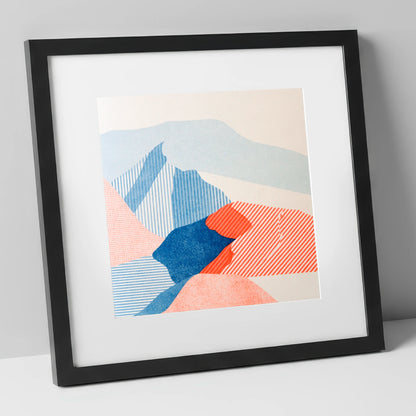 Abstract Skiddaw in Blue and Coral lake district fell art print in black frame