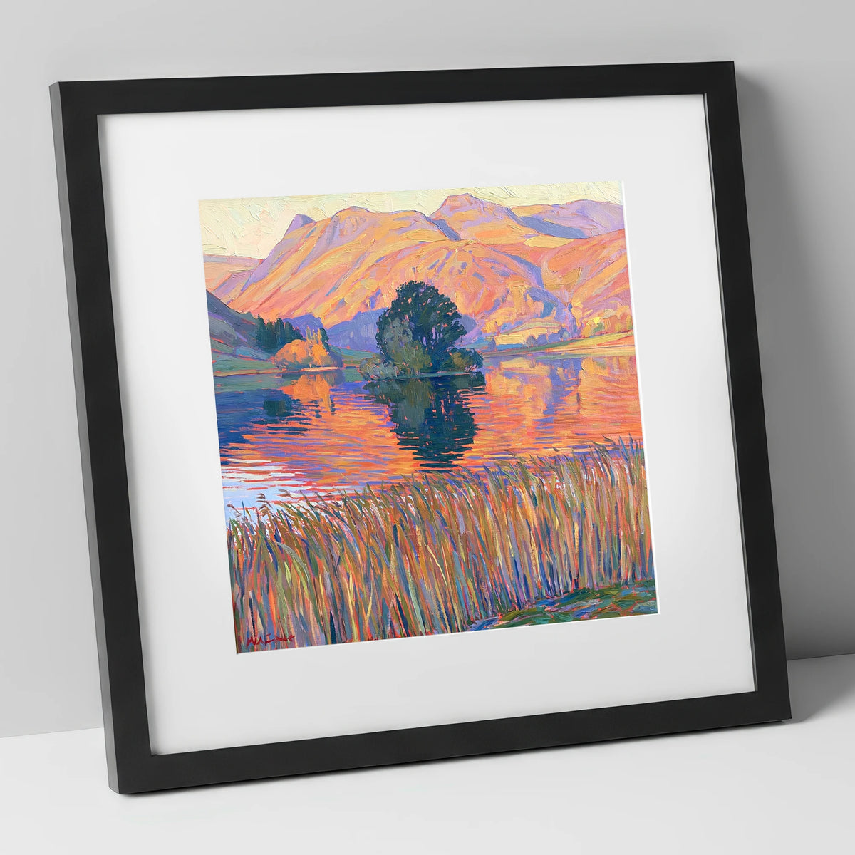 Vibrant Grasmere Island and Fells grasmere wall art art print in black frame