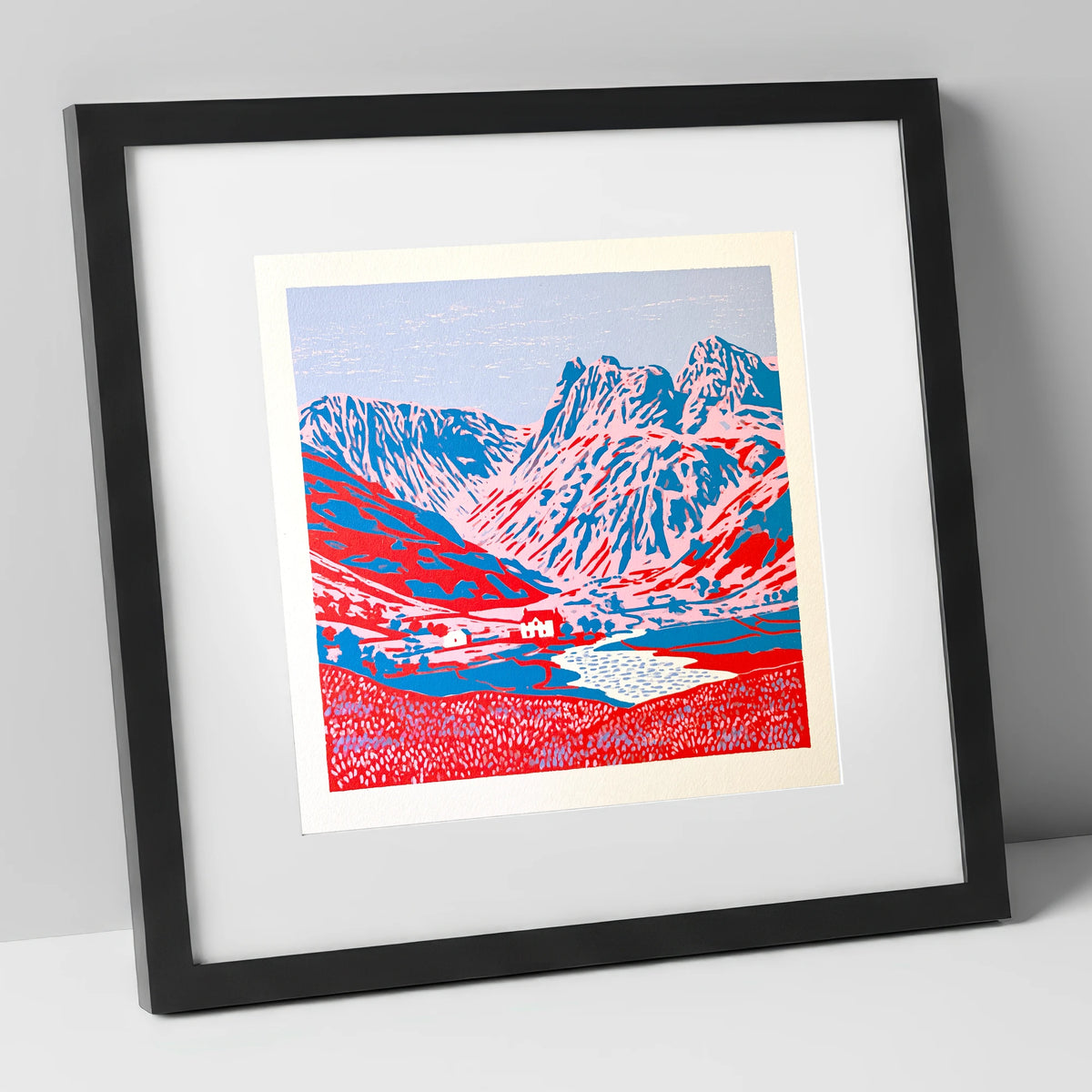 Vibrant Great Langdale Valley lake district valley art print in black frame