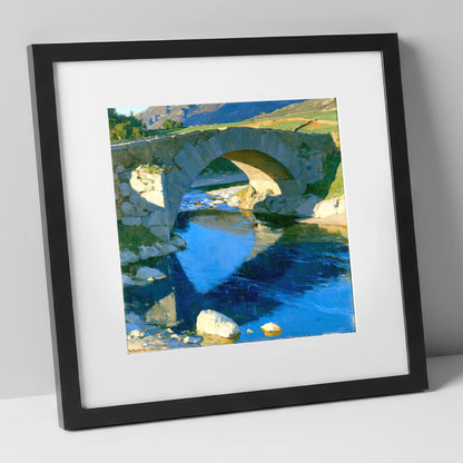 Stone Bridge over Blue Beck lake district waterfall art print in black frame