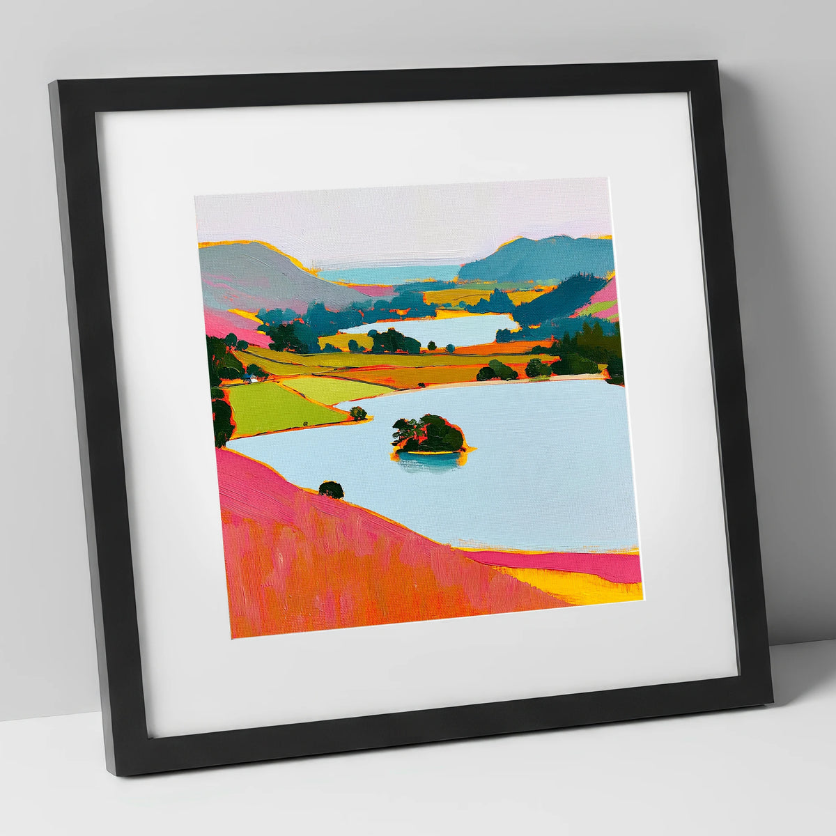 Vibrant Grasmere From the Fells lake district lake art print in black frame