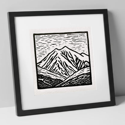 Skiddaw Peak in Graphic Monochrome lake district fell art print in black frame