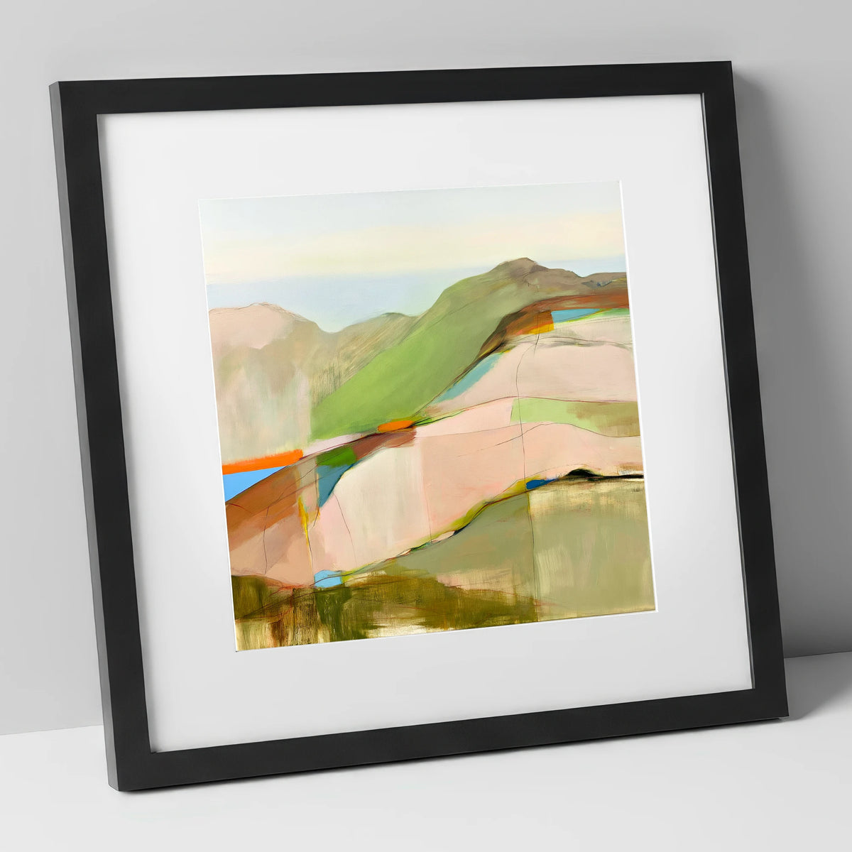 Contemporary Fell Summit View lake district fell art print in black frame