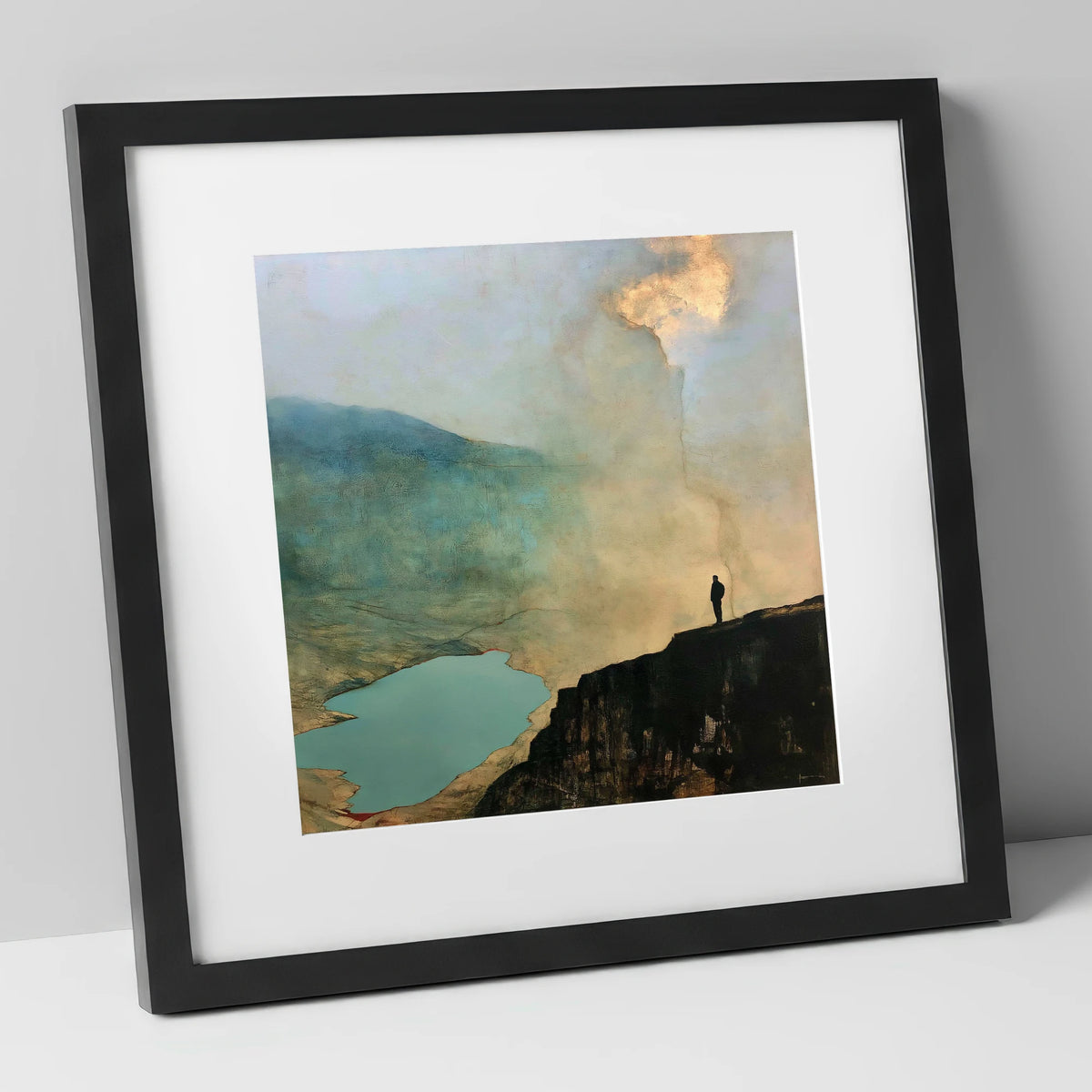 Helvellyn Walker Beneath Golden Clouds lake district fell art print in black frame