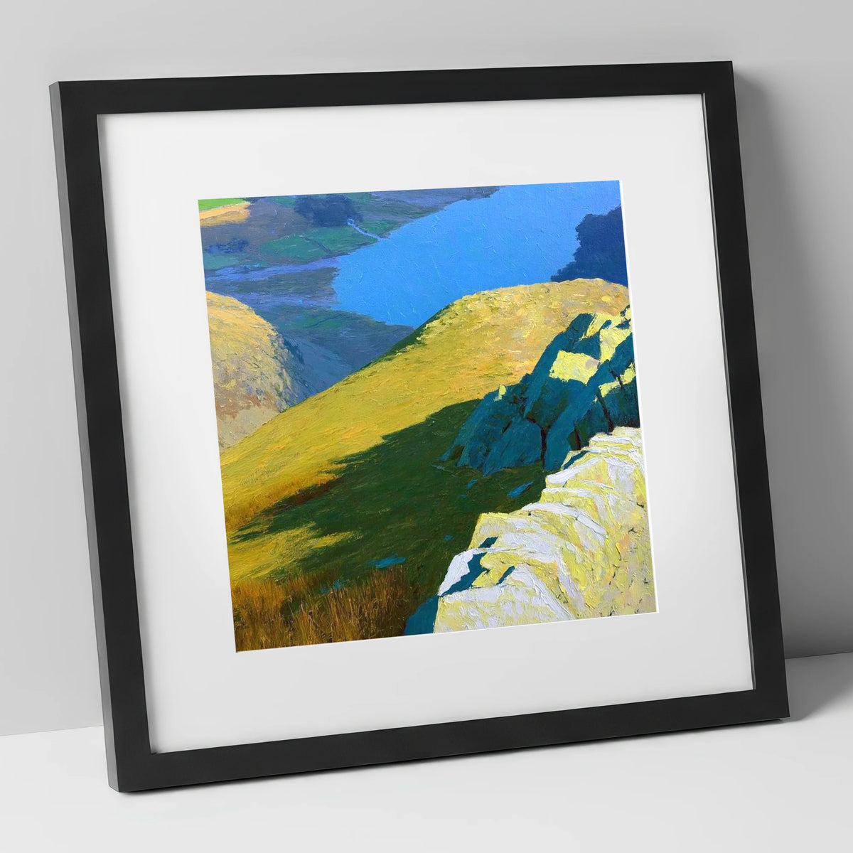 Sunlit Ridge on Stone Arthur lake district fell art print in black frame