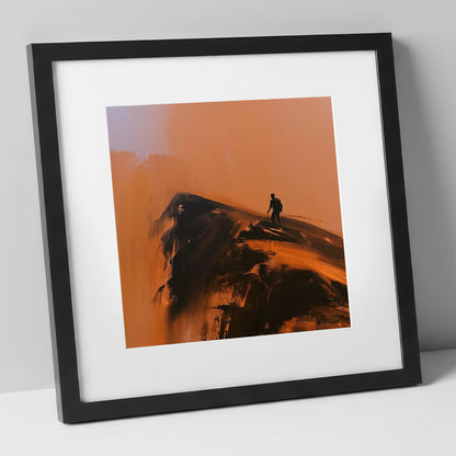 Striding Edge Silhouette in Amber lake district walking art print in black frame