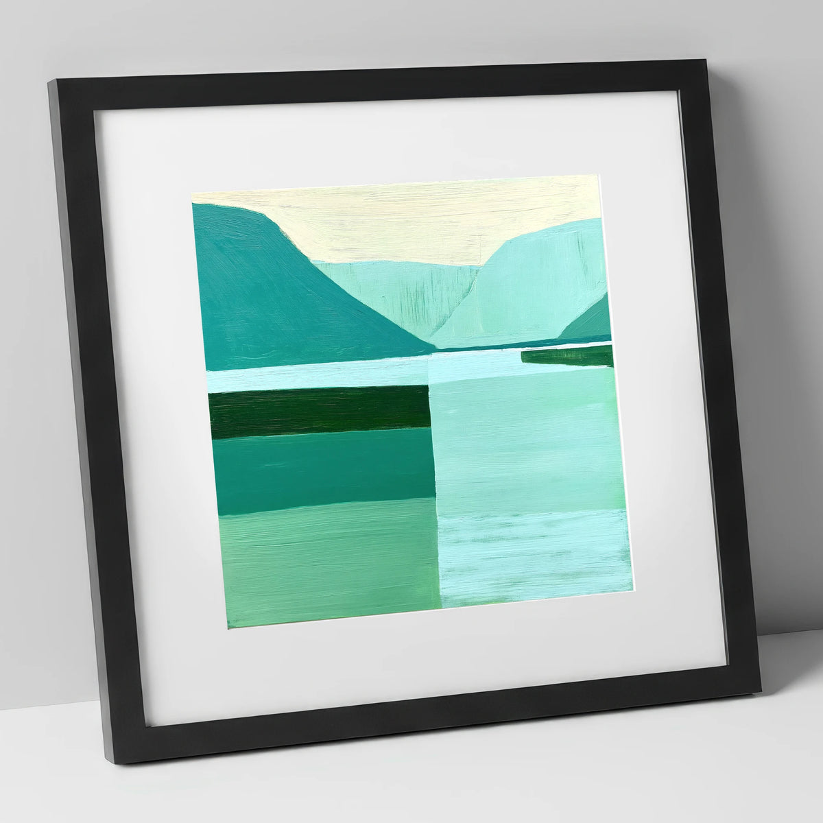 Modern Teal Wastwater Landscape lake district walking art print in black frame