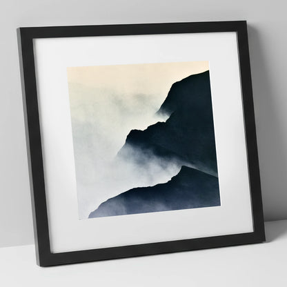 Misty Indigo Mountain Ridge lake district fell art print in black frame