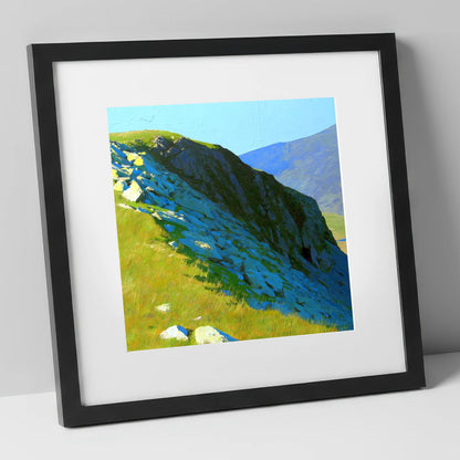 Sunlit Slopes on Rossett Pike lake district fell art print in black frame