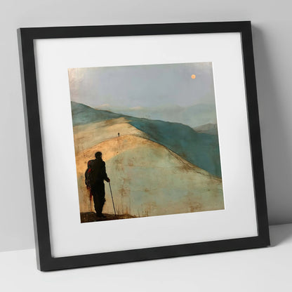 Fell Walker on the Golden Ridge lake district walking art print in black frame